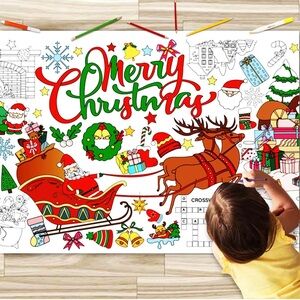 Christmas Coloring Tablecloth for Kids, approx. 72" x 31"